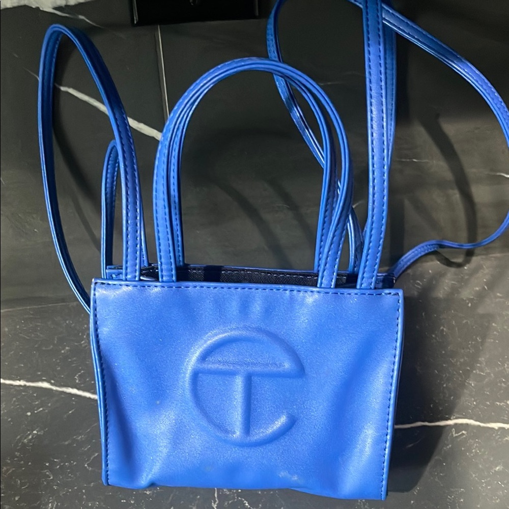 Telfar Blue Mini Bag Faux Leather Glossy